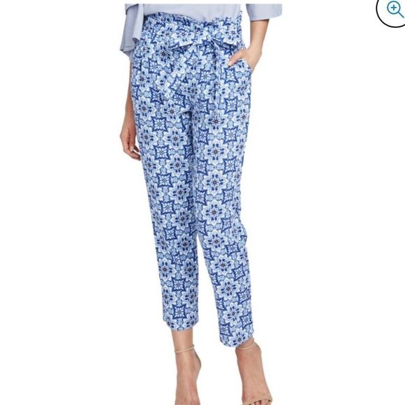 Rachel Roy Womens Tile-Print Casual Trouser Pants, Blue, tie on waist sz 4 NEW - Picture 1 of 7